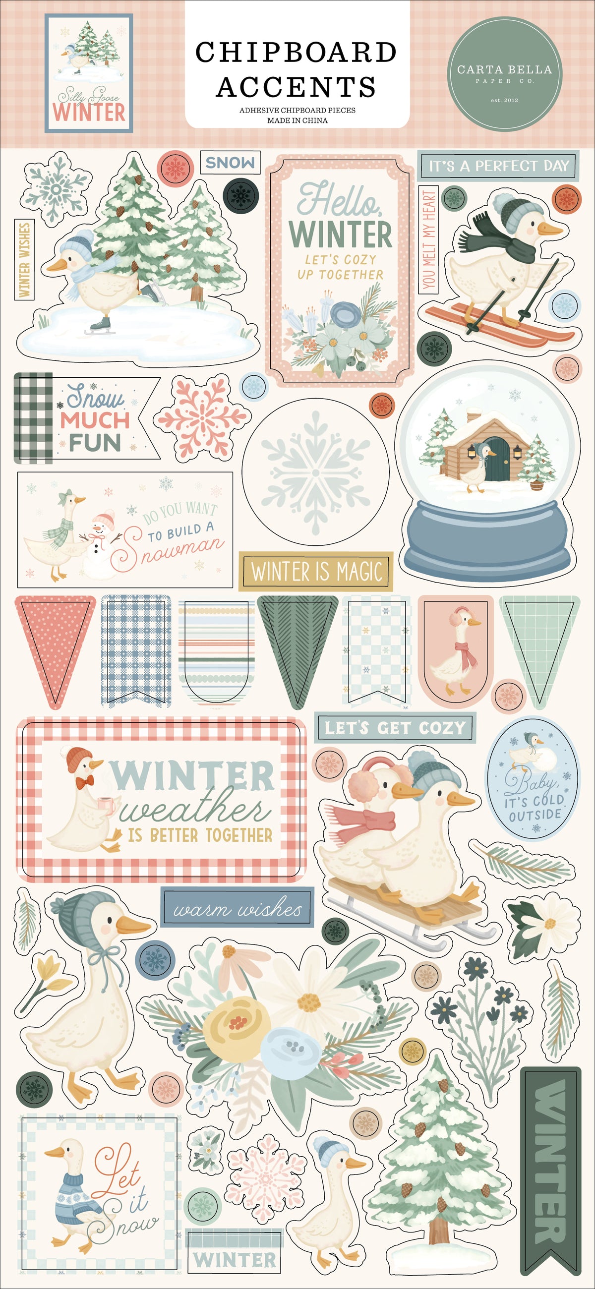 Carta Bella Paper - Silly Goose Winter Collection - 6 x 13 Chipboard Accents
