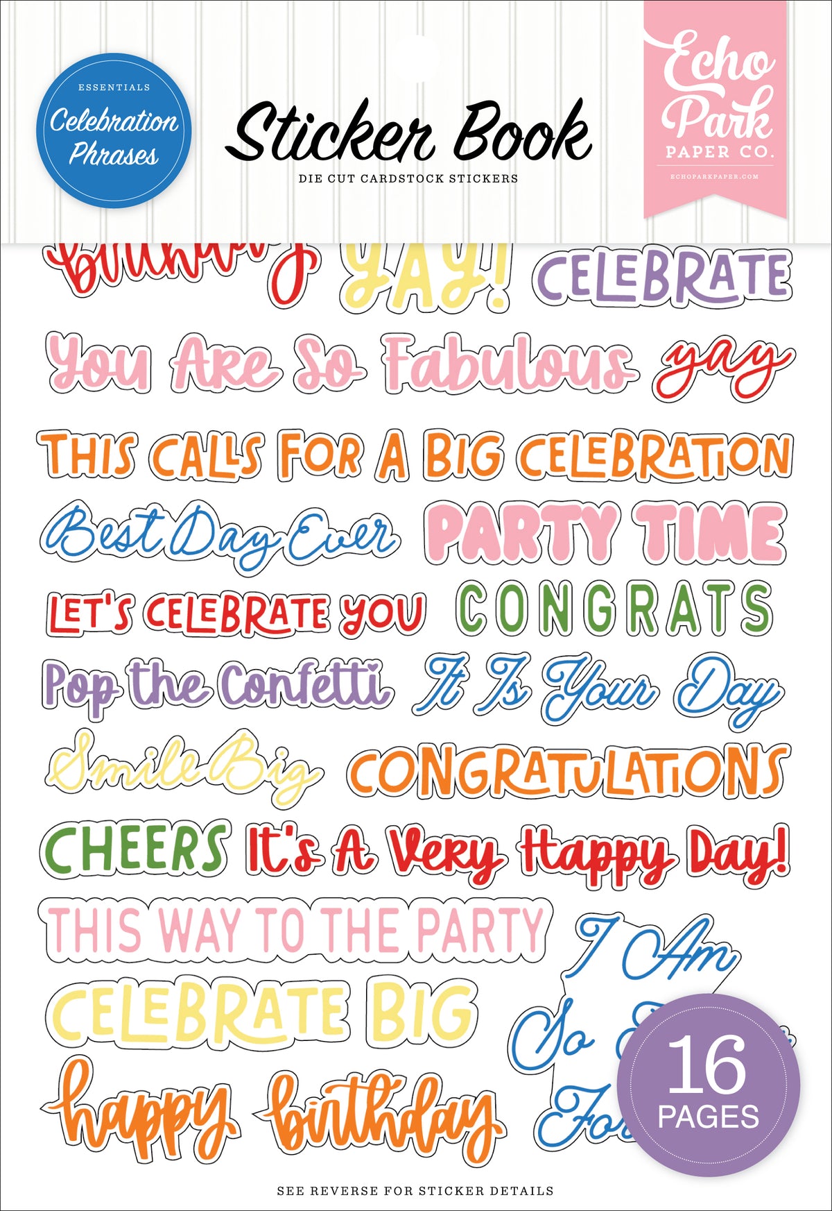 Echo Park - Essentials Collection - Sticker Book - Celebration Phrases