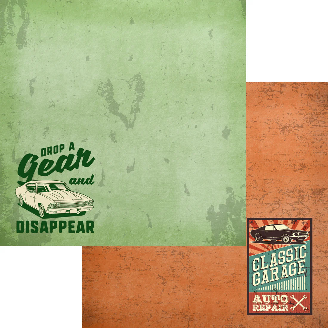 SSC Designs - Classic Cars Collection - 12 x 12 Double-Sided Scrapbook Paper - Drop A Gear