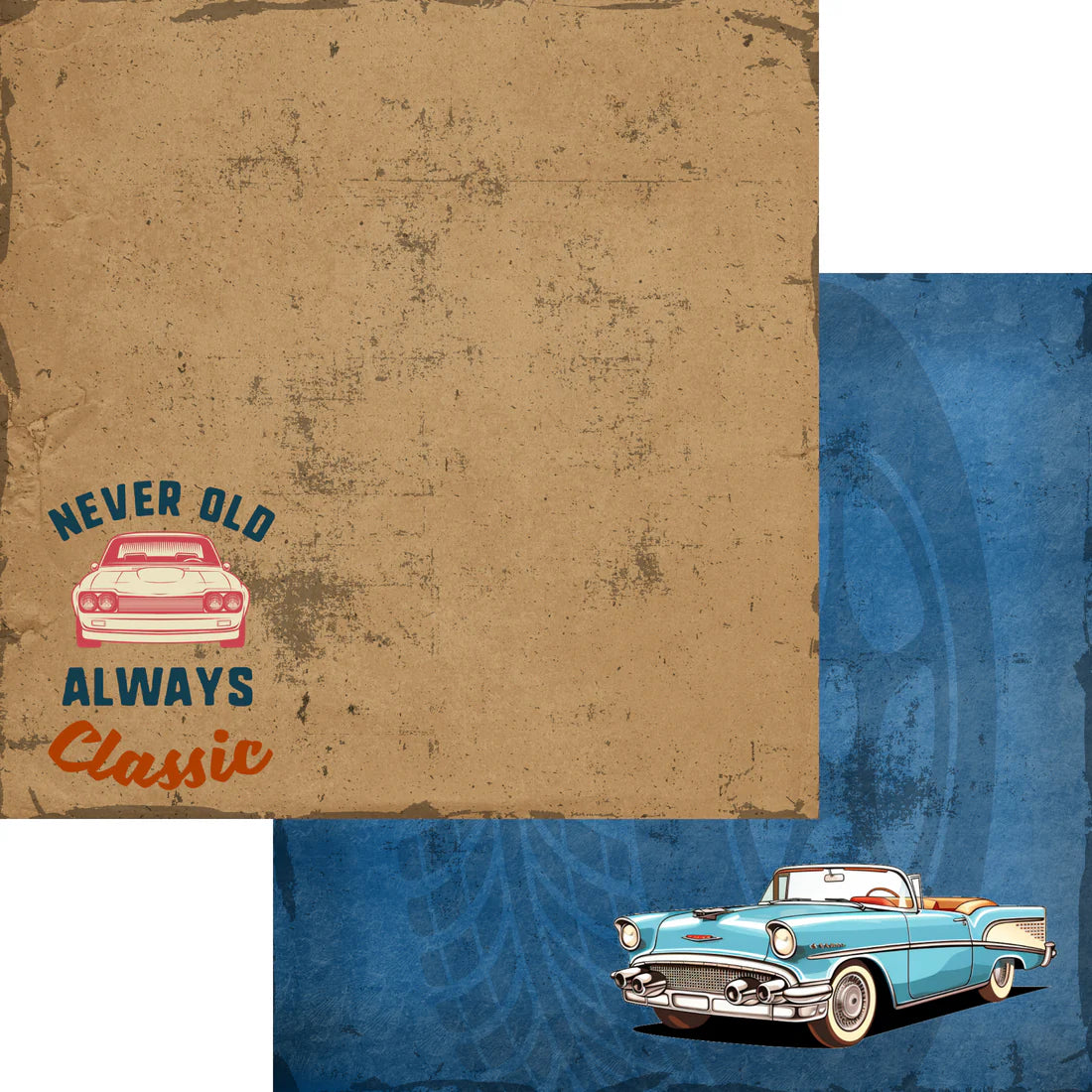 SSC Designs - Classic Cars Collection - 12 x 12 Double-Sided Scrapbook Paper - Never Old, Just Classic