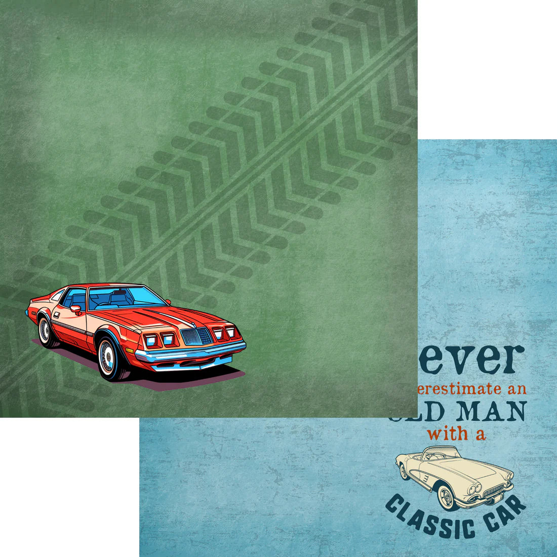 SSC Designs - Classic Cars Collection - 12 x 12 Double-Sided Scrapbook Paper - Old Men & Classic Cars
