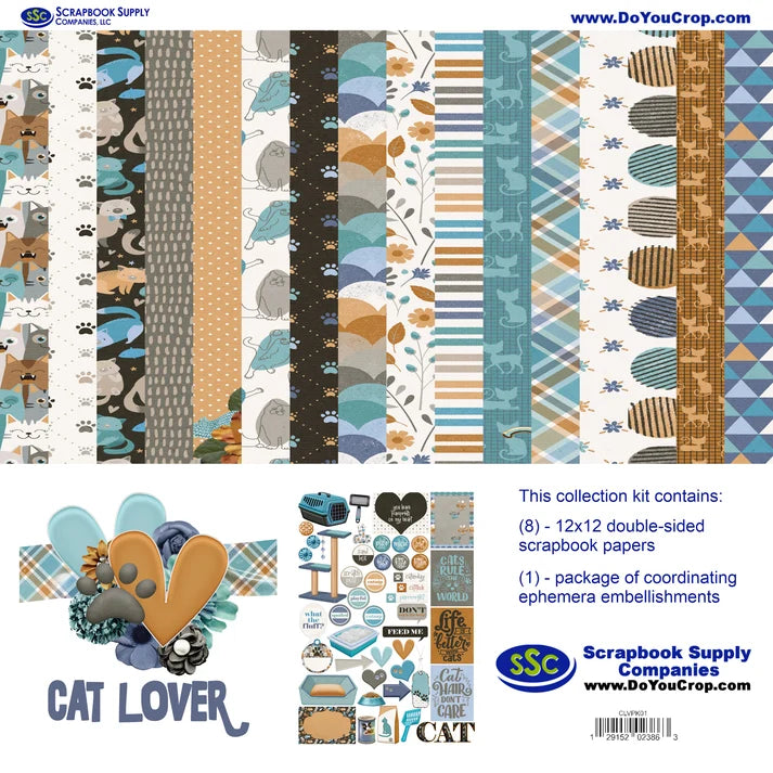 SSC Designs  Cat Lover Collection - 12 x 12 Double Sided Scrapbook Paper Pack And Embellishment Kit