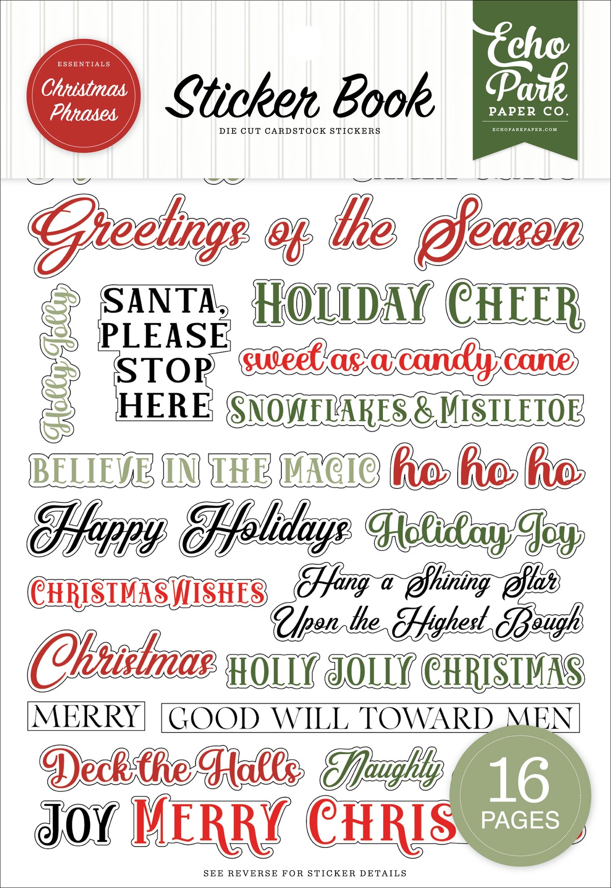 Echo Park - Essentials Collection - Sticker Book - Christmas Phrases