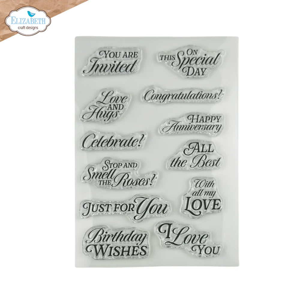 Elizabeth Craft Designs - Bohemian Rose Collection - Clear Photopolymer Stamps - Bohemian Rose Sentiments