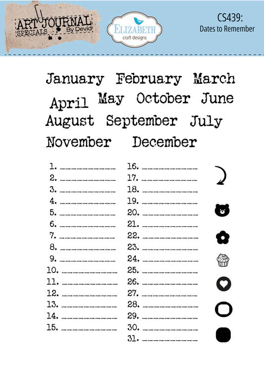 Elizabeth Craft Designs - Art Journal Specials Collection - Clear Photopolymer Stamps - Dates To Remember