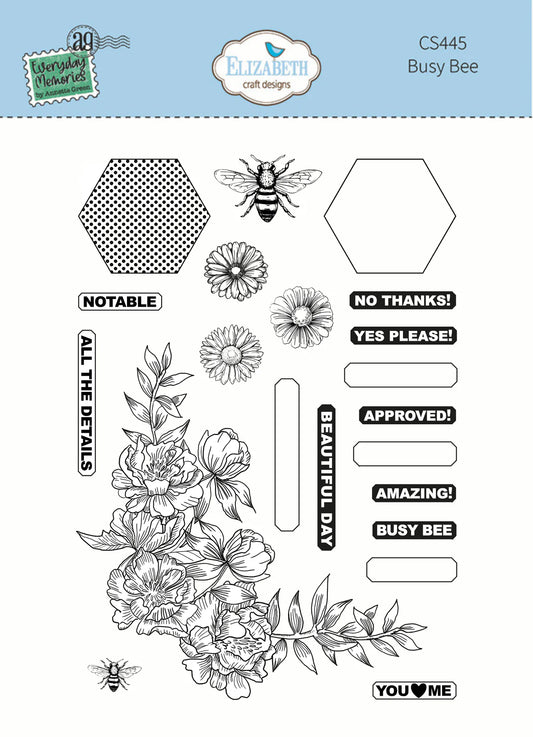 Elizabeth Craft Designs - Delightful Discovery Collection - Clear Photopolymer Stamps - Busy Bee