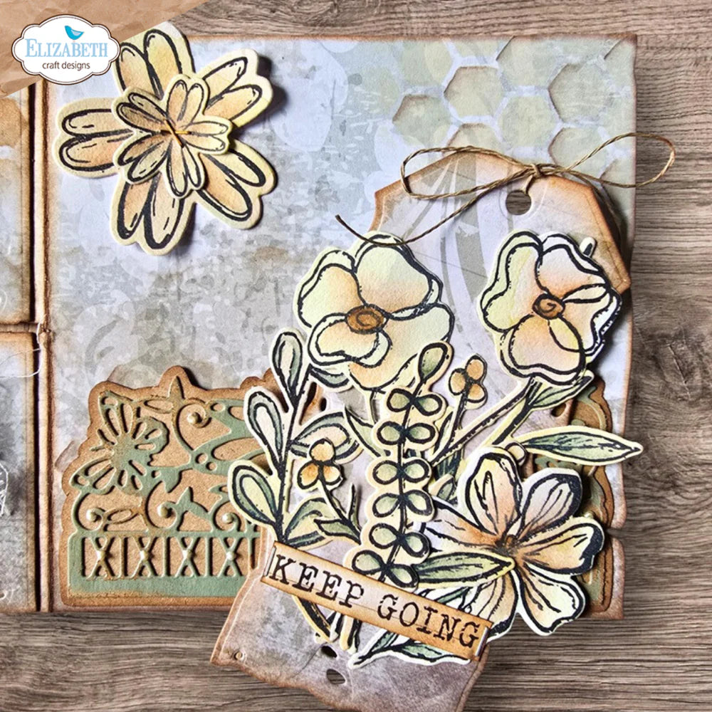 Elizabeth Craft Designs - Art Journal Specials by Devid Collection - Flower Scribbles Polymer Stamp and Die Set