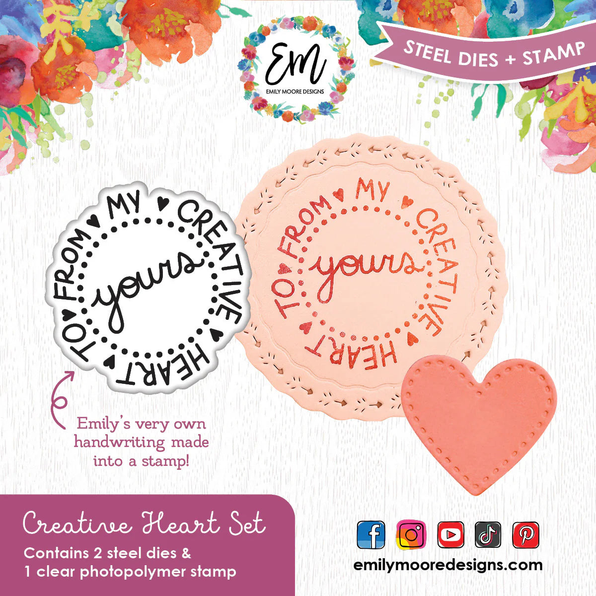 Emily Moore Designs - Full Circle Collection - Clear Photopolymer Stamp and Die Set - Creative Heart