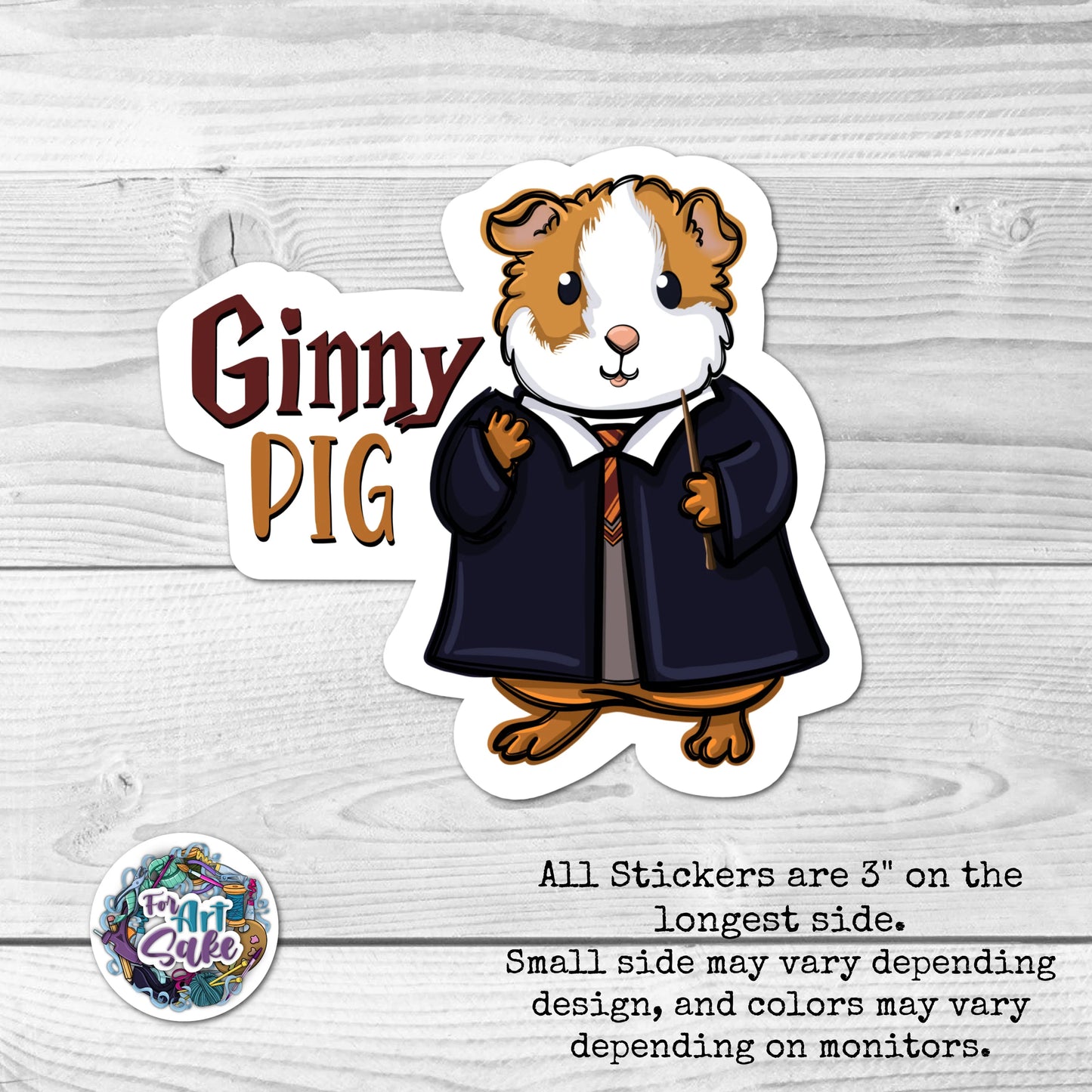 For Art Sake Stickers -  Wizard Pun Series- Ginny Pig 3" Sticker