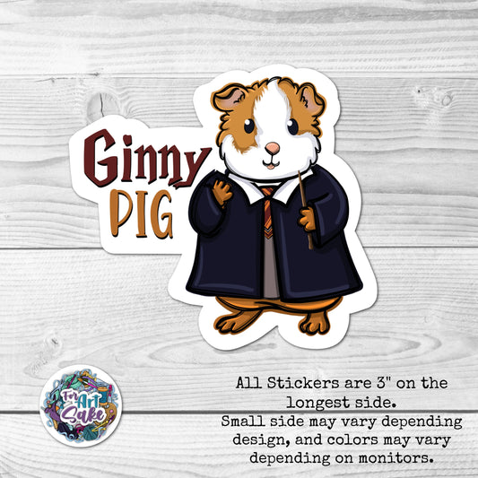For Art Sake Stickers -  Wizard Pun Series- Ginny Pig 3" Sticker