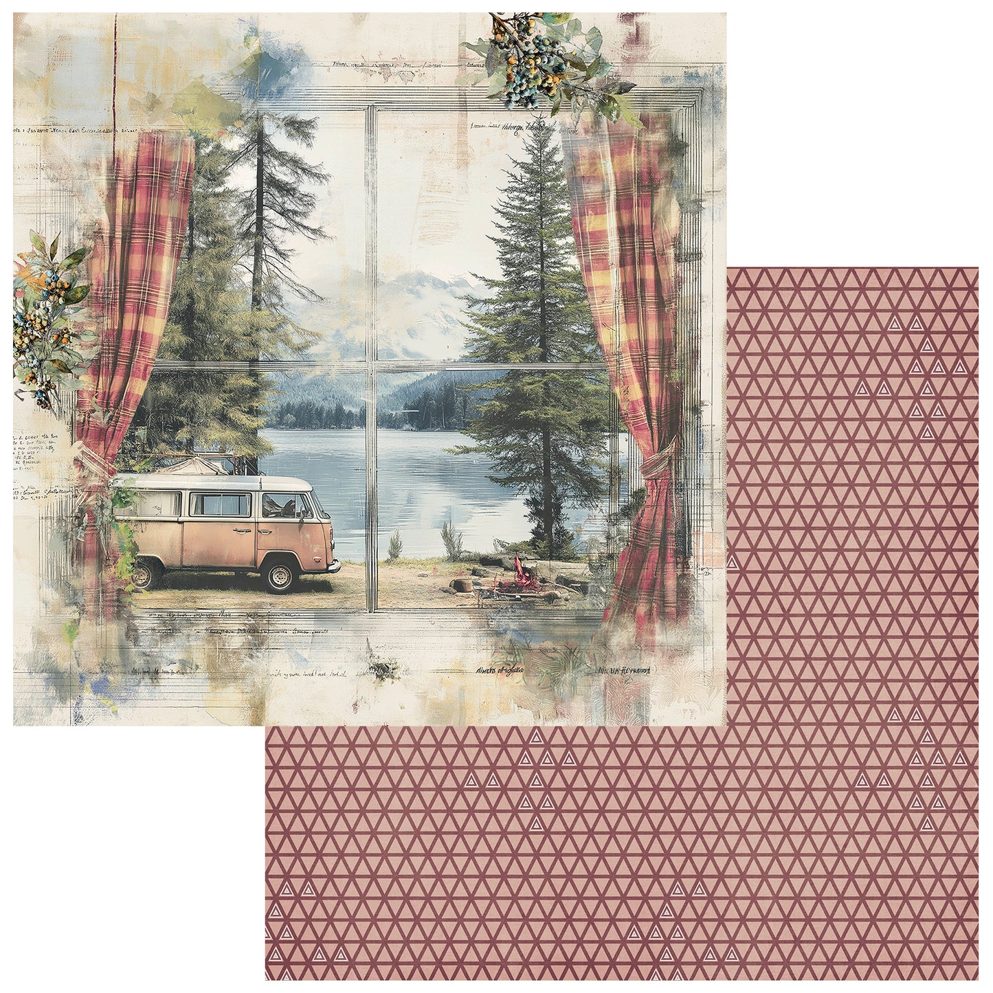49 and Market - Campfire Memories Collection - 12 x 12 Double Sided Paper - Camper Van