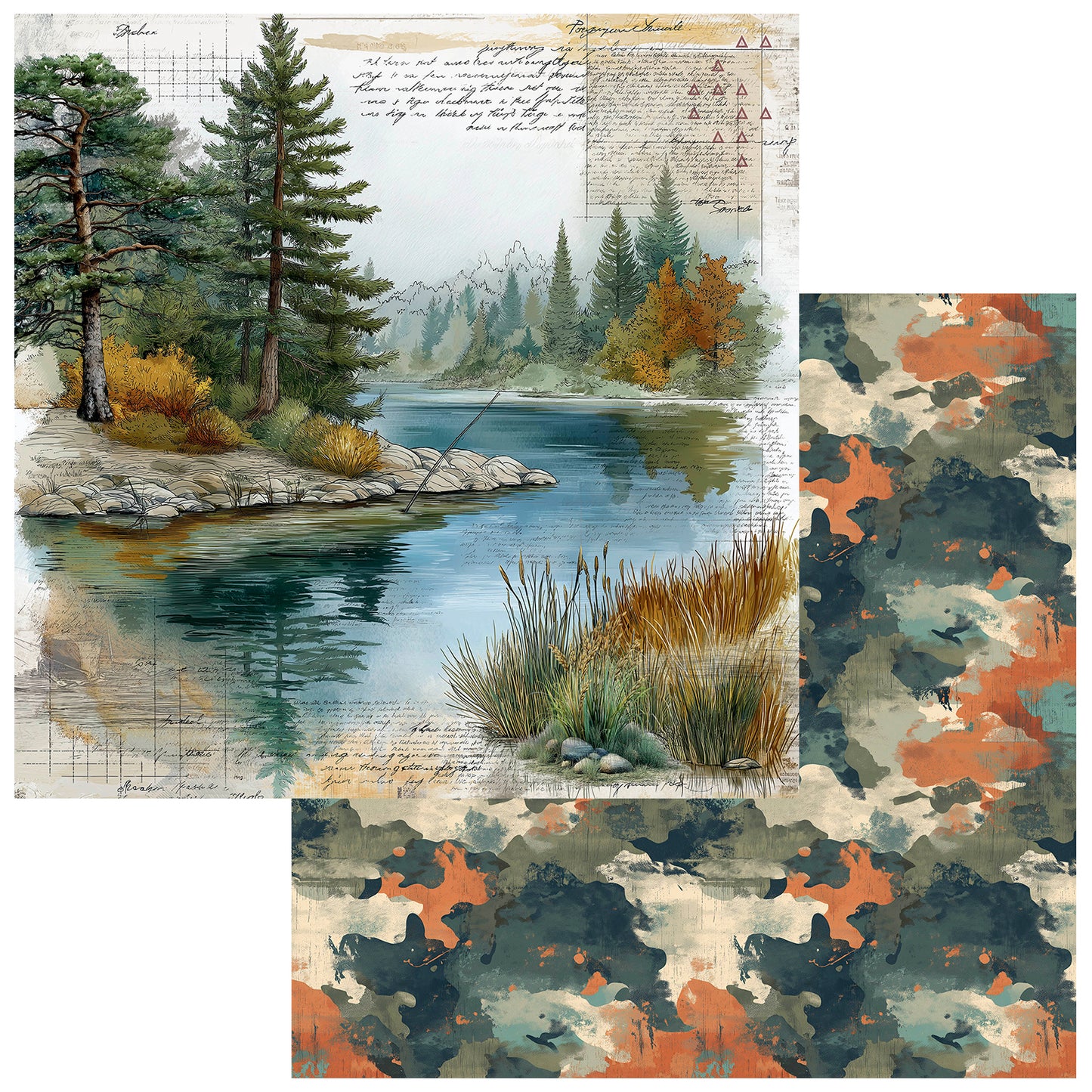 49 and Market - Campfire Memories Collection - 12 x 12 Double Sided Paper - Waters Edge
