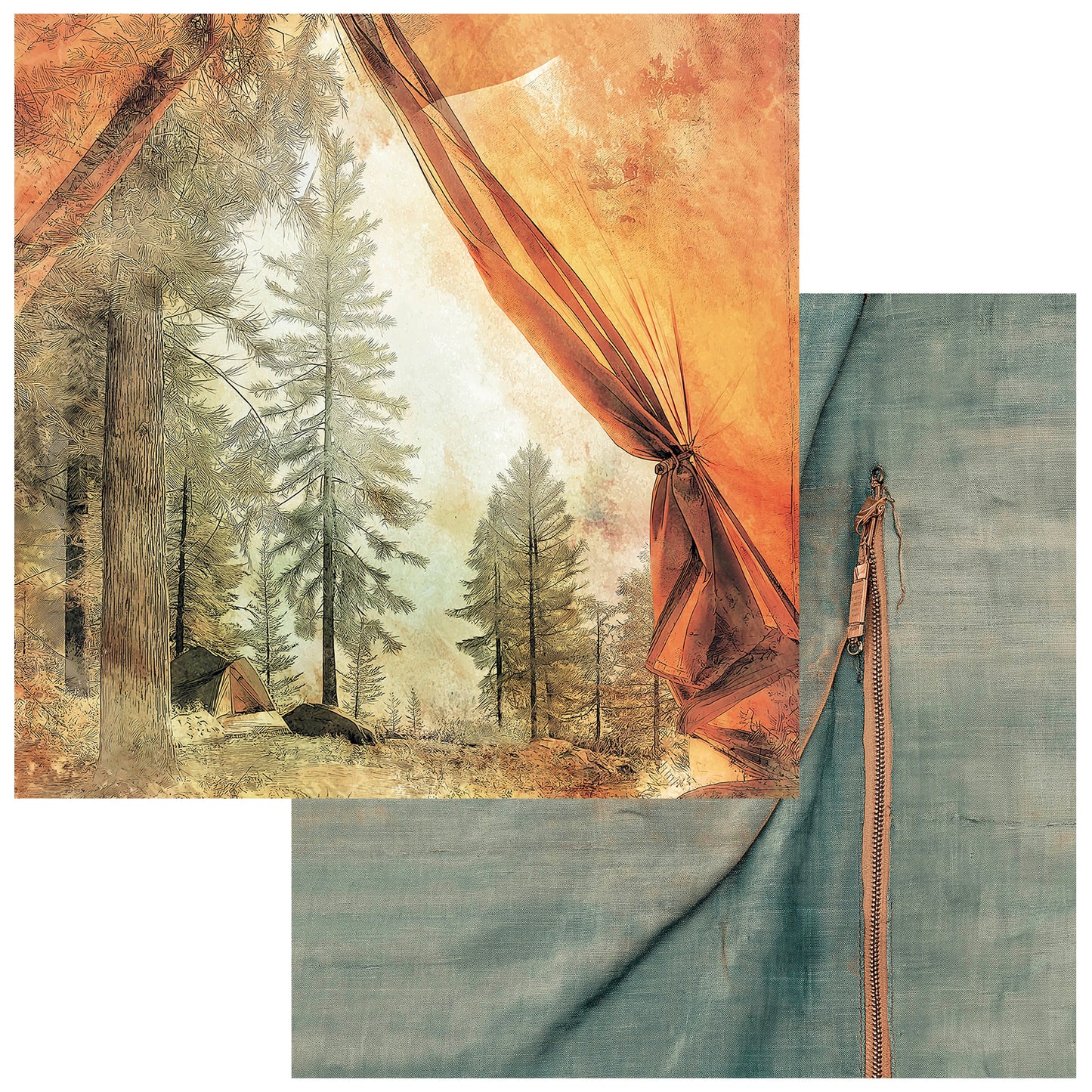 49 and Market - Campfire Memories Collection - 12 x 12 Double Sided Paper - Tent