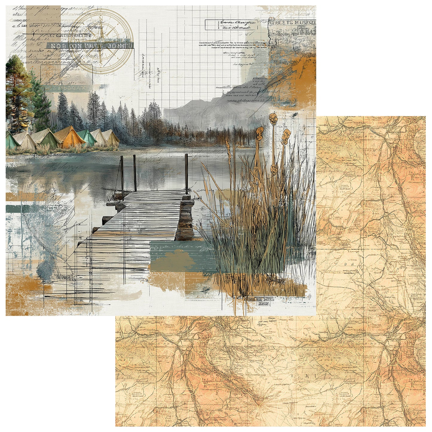 49 and Market - Campfire Memories Collection - 12 x 12 Double Sided Paper - Jetty