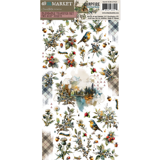 49 and Market - Campfire Memories Collection - 6 x 12 Blendable Rub-On Transfer Set