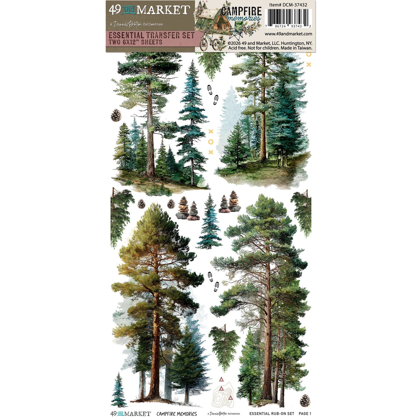49 and Market - Campfire Memories Collection - 6 x 12 Essential Rub-On Transfer Set
