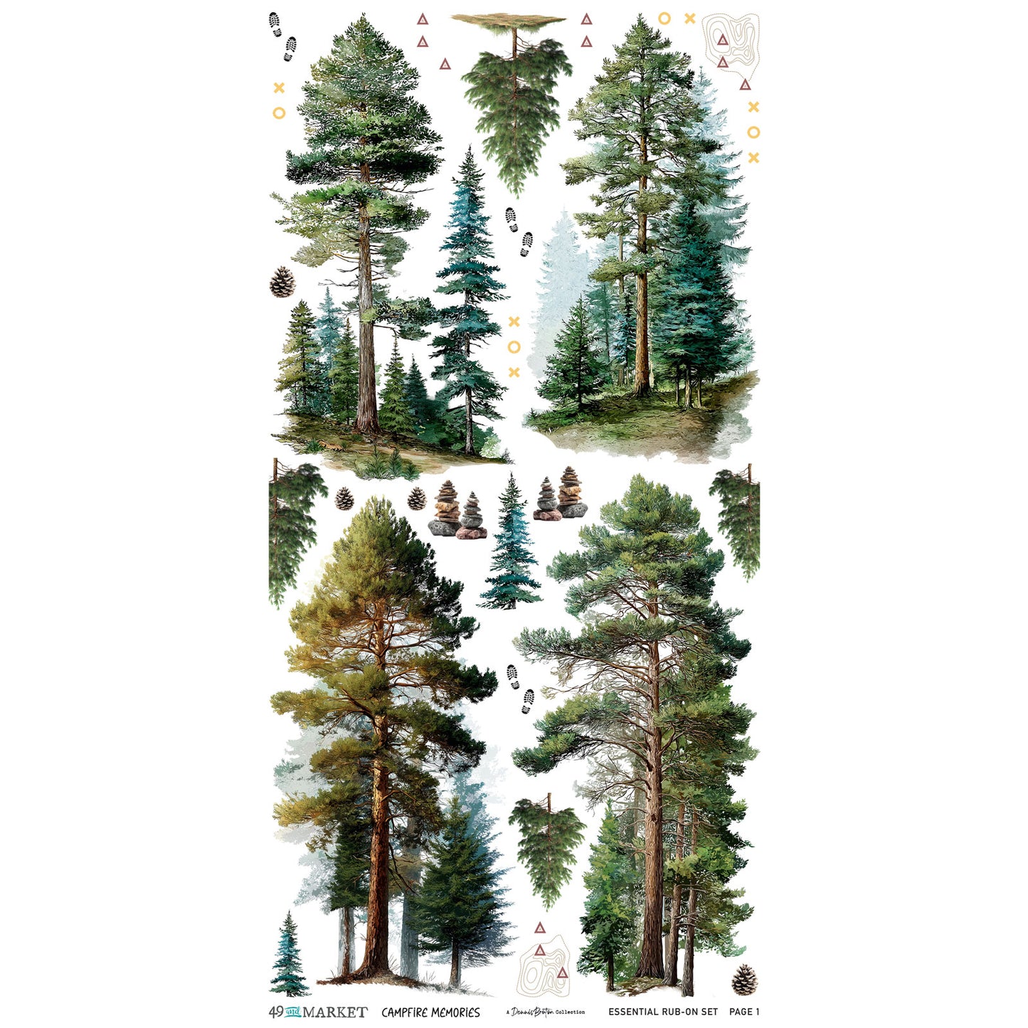 49 and Market - Campfire Memories Collection - 6 x 12 Essential Rub-On Transfer Set
