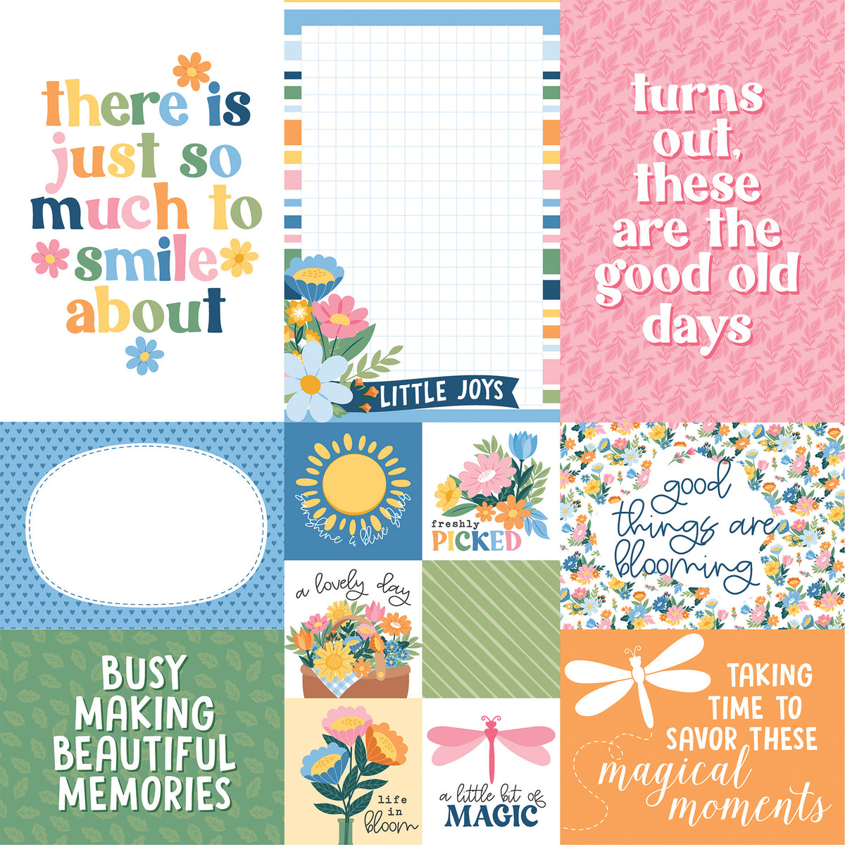 Echo Park - Dragonfly Collection -12 x 12 Double-Sided Paper - Multi Journaling Cards