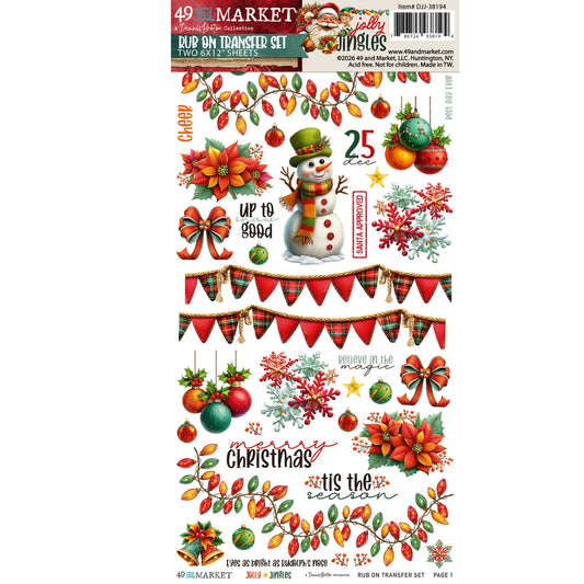 49 And Market - Jolly Jingles Collection -  6x12 Blendable Rub-On Transfer Set