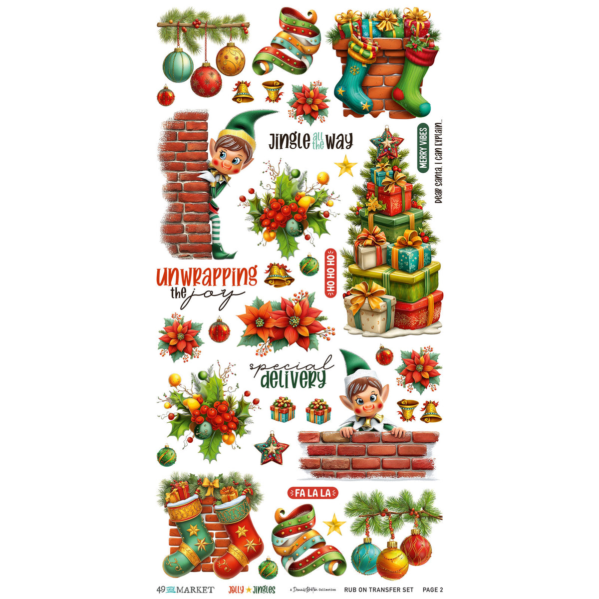 49 And Market - Jolly Jingles Collection -  6x12 Blendable Rub-On Transfer Set