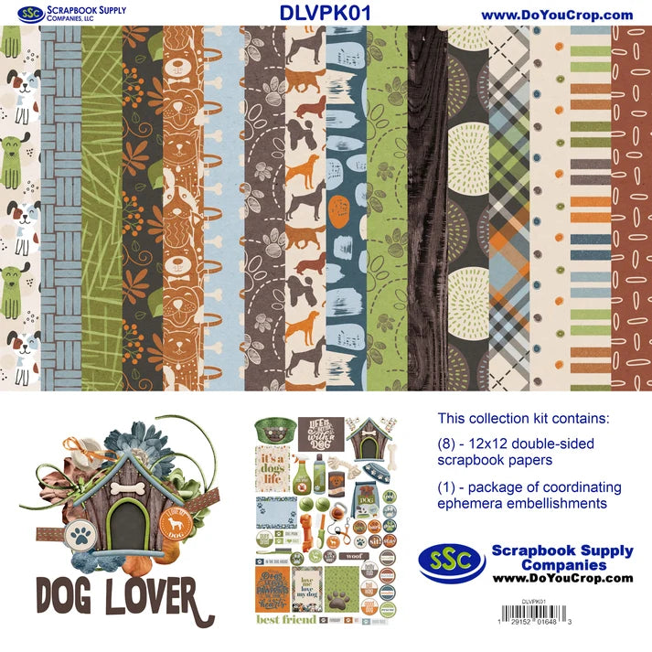 SSC Designs  Dog Lover Collection - 12 x 12 Double Sided Scrapbook Paper Pack And Embellishment Kit