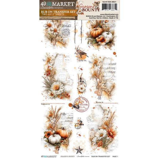 49 And Market - Season's Bounty Collection - 6 x 12 Essential Rub-On Transfer Set