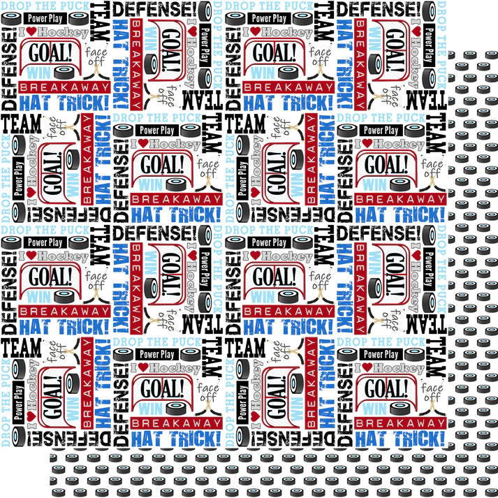SSC Designs - Drop The Puck Collection -  12 x 12 Double Sided Scrapbook Paper - Hockey Collage