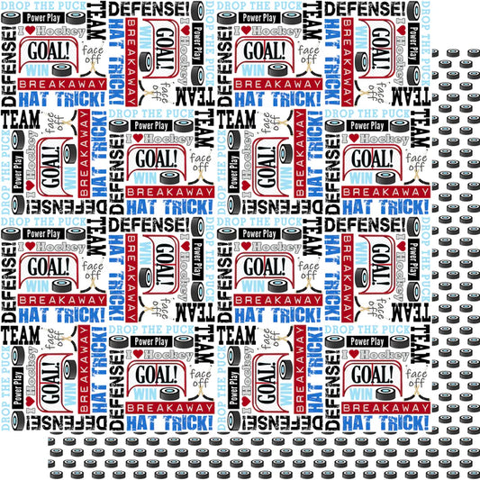 SSC Designs - Drop The Puck Collection -  12 x 12 Double Sided Scrapbook Paper - Hockey Collage