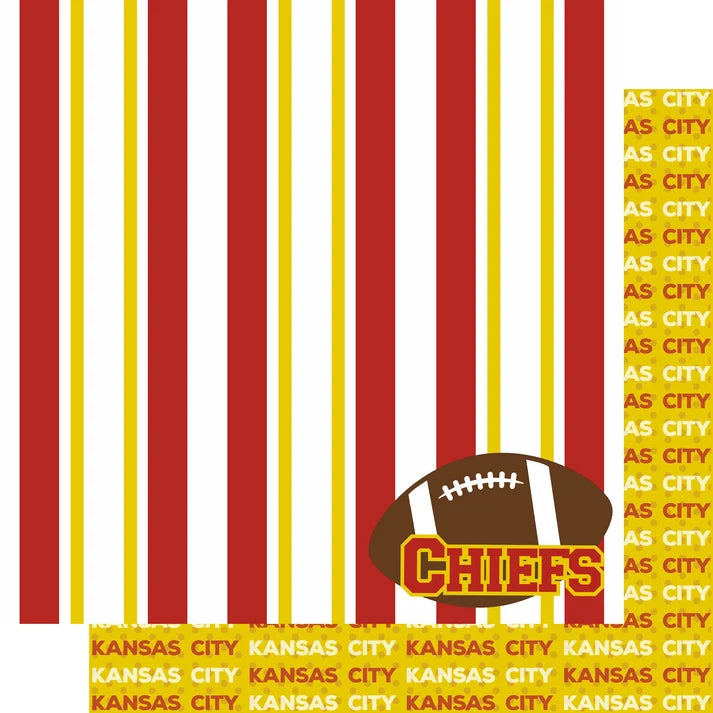 SSC Designs  - Football Season Collection - 12 x 12 Double Sided Scrapbook Paper - Chiefs Sporty Stripes
