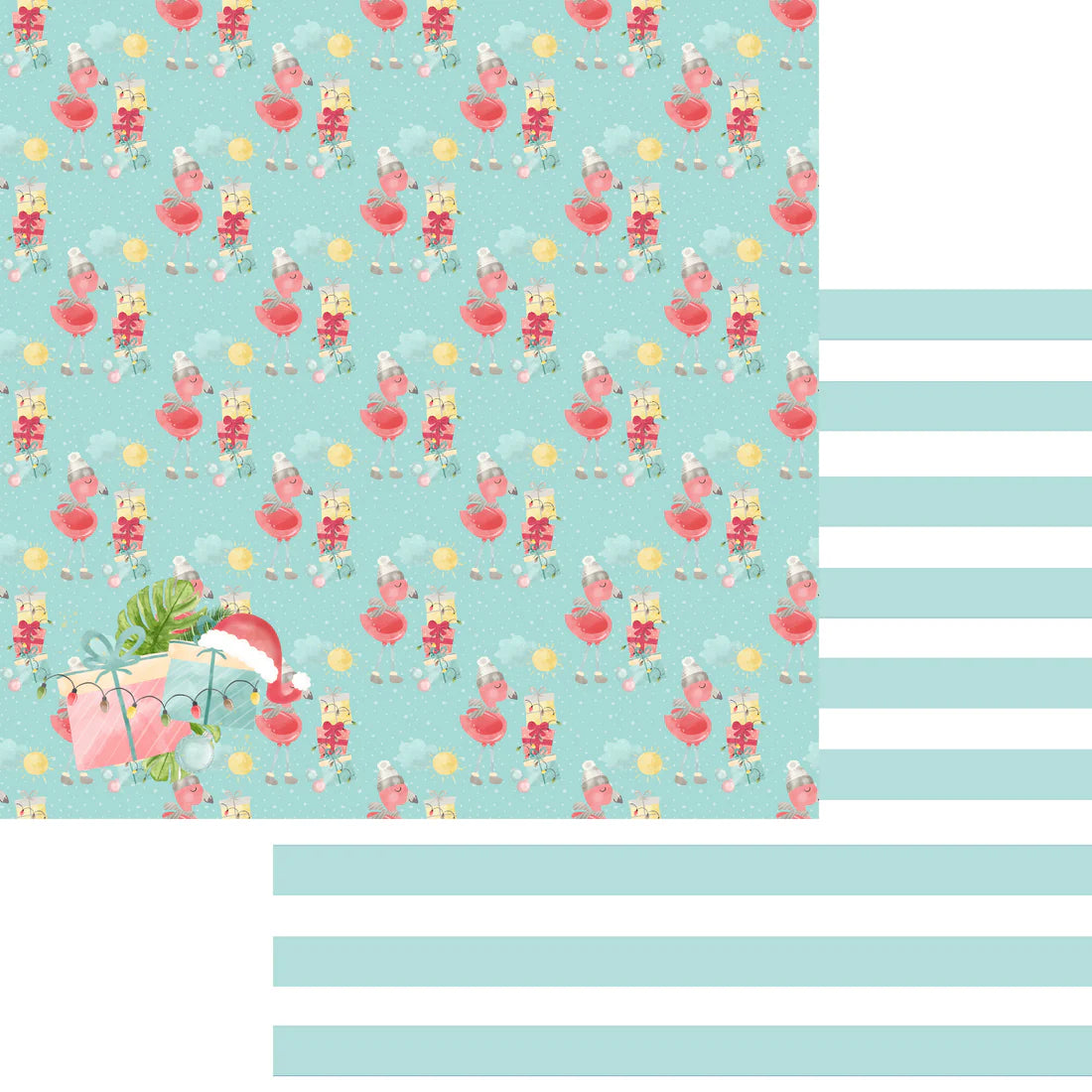 SSC Designs - Flamingo Christmas Collection - Sunshine - 12 x 12 Double-Sided Scrapbook Paper