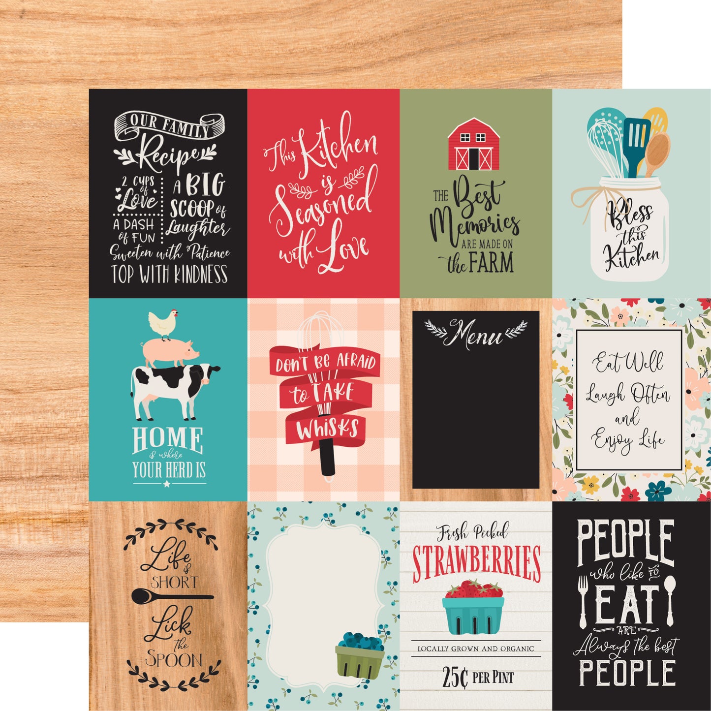 Carta Bella Paper - Farmhouse Kitchen Collection - 12 x 12 Double Sided Paper - 3x4 Journaling Cards