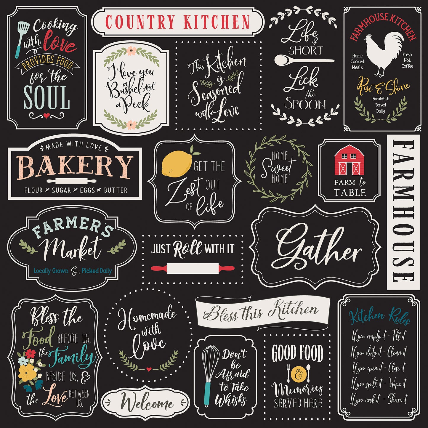Echo Park - Farmouse Kitchen Collection - 12 x 12 Double Sided Paper - Kitchen Rules