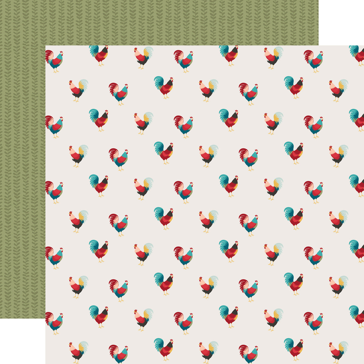 2 sheets of 12x12 scrapbook paper featuring roosters