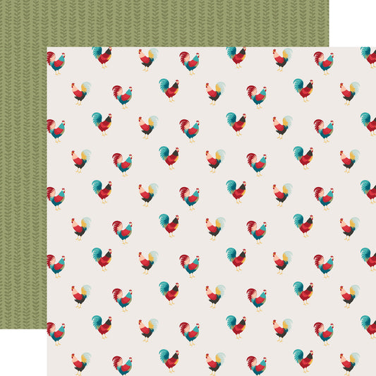 2 sheets of 12x12 scrapbook paper featuring roosters