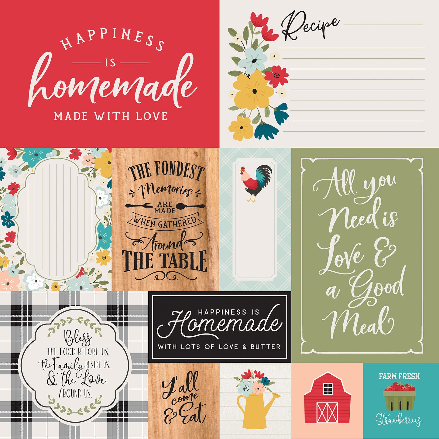 Echo Park - Farmouse Kitchen Collection - 12 x 12 Double Sided Paper - Multi Journaling Cards