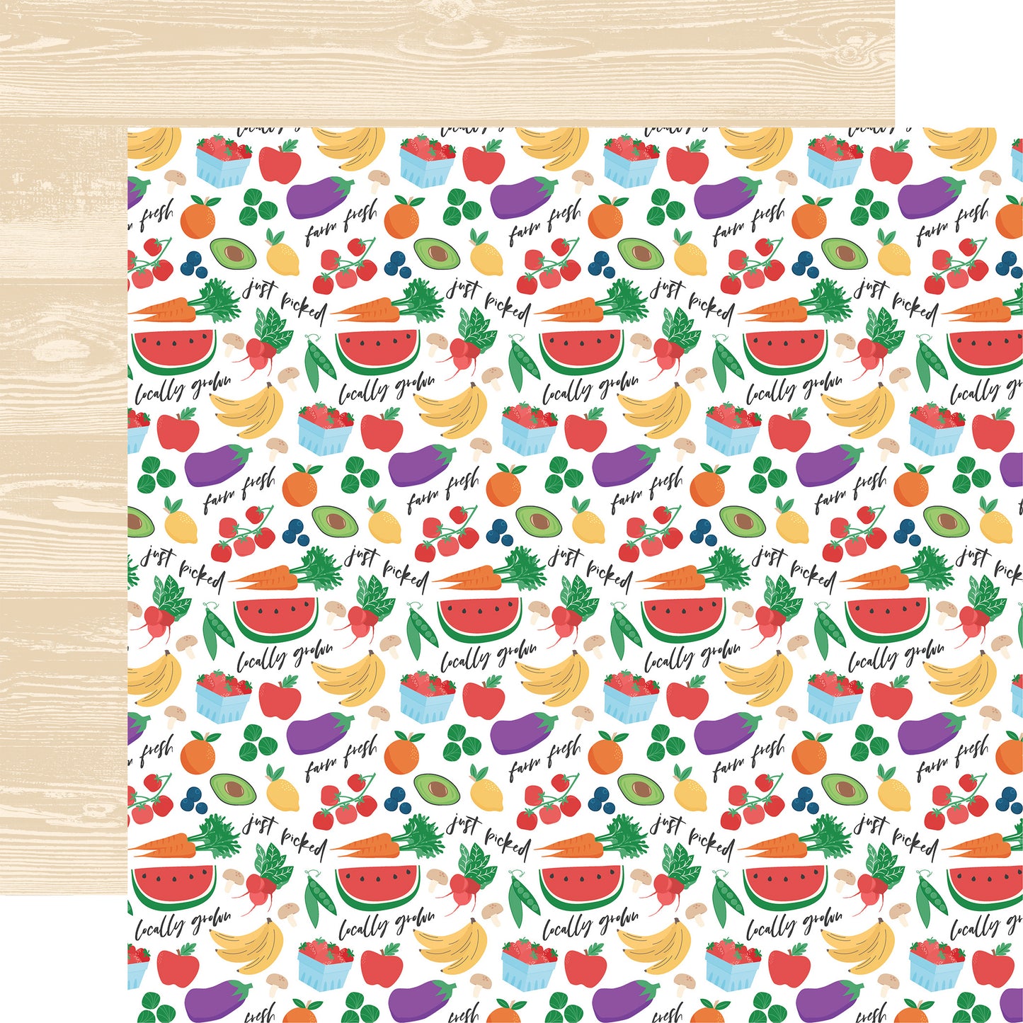 Echo Park - Freshly Picked Collection - 12 x 12 Double Sided Paper - Farm Fresh Produce