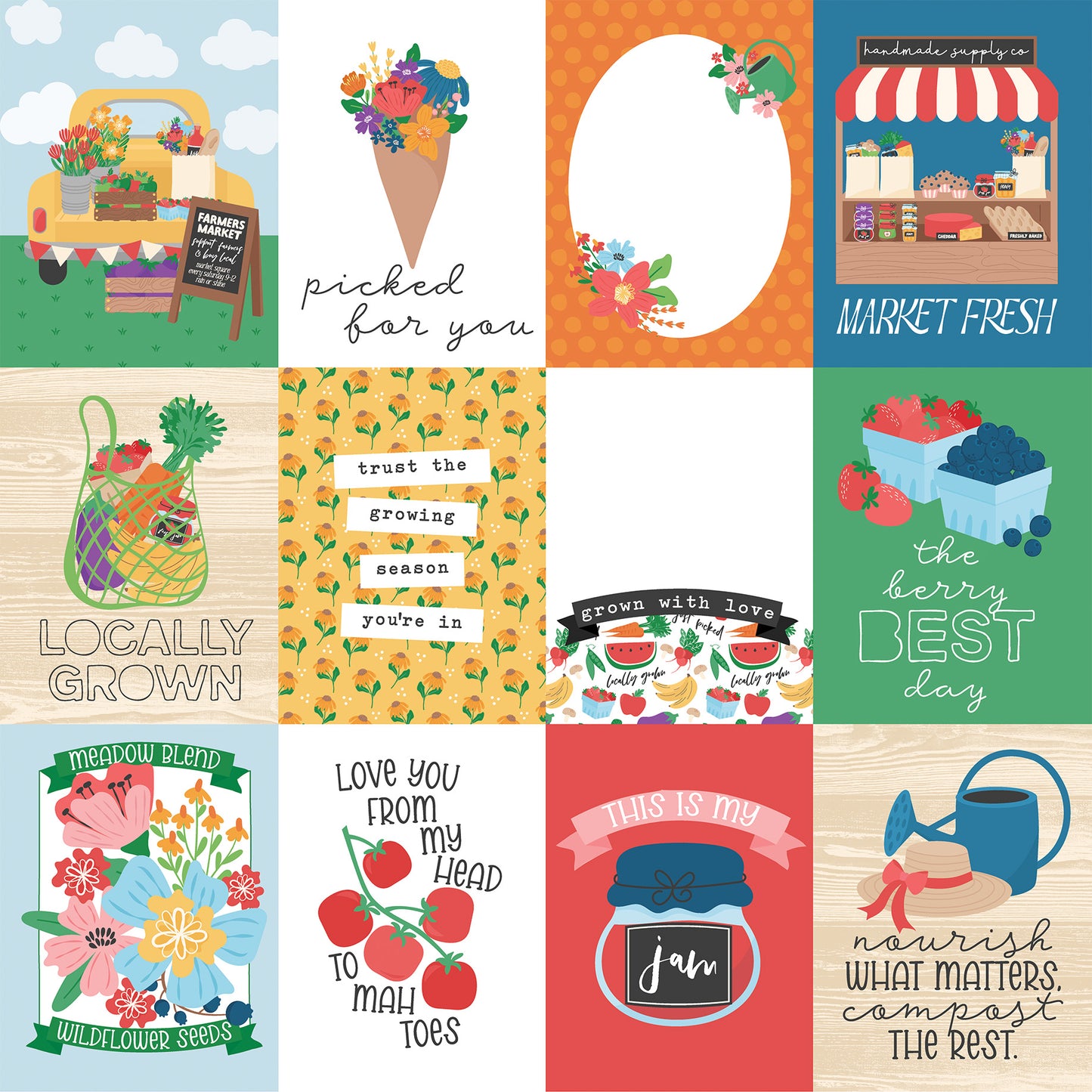 Echo Park - Freshly Picked Collection - 12 x 12 Double Sided Paper - 3x4 Journaling Cards