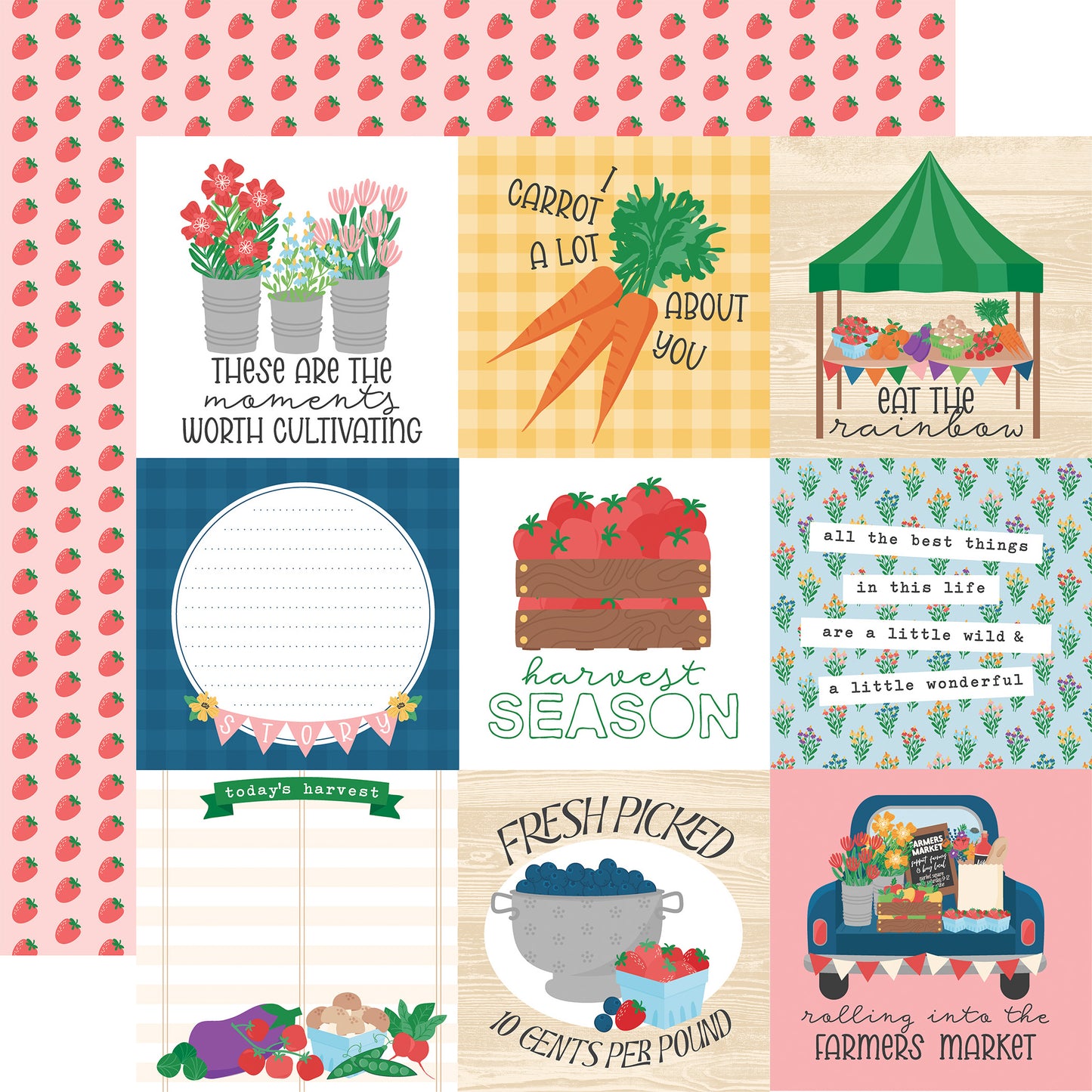 Echo Park - Freshly Picked Collection - 12 x 12 Double Sided Paper - 4 x 4 Journaling Cards