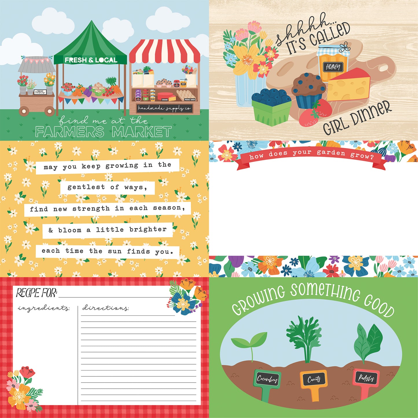 Echo Park - Freshly Picked Collection - 12 x 12 Double Sided Paper - 4 x 6 Journaling Cards