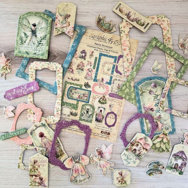 Graphic 45 - Fairy Boutique Collection - Chipboard Pieces Tags & Frames