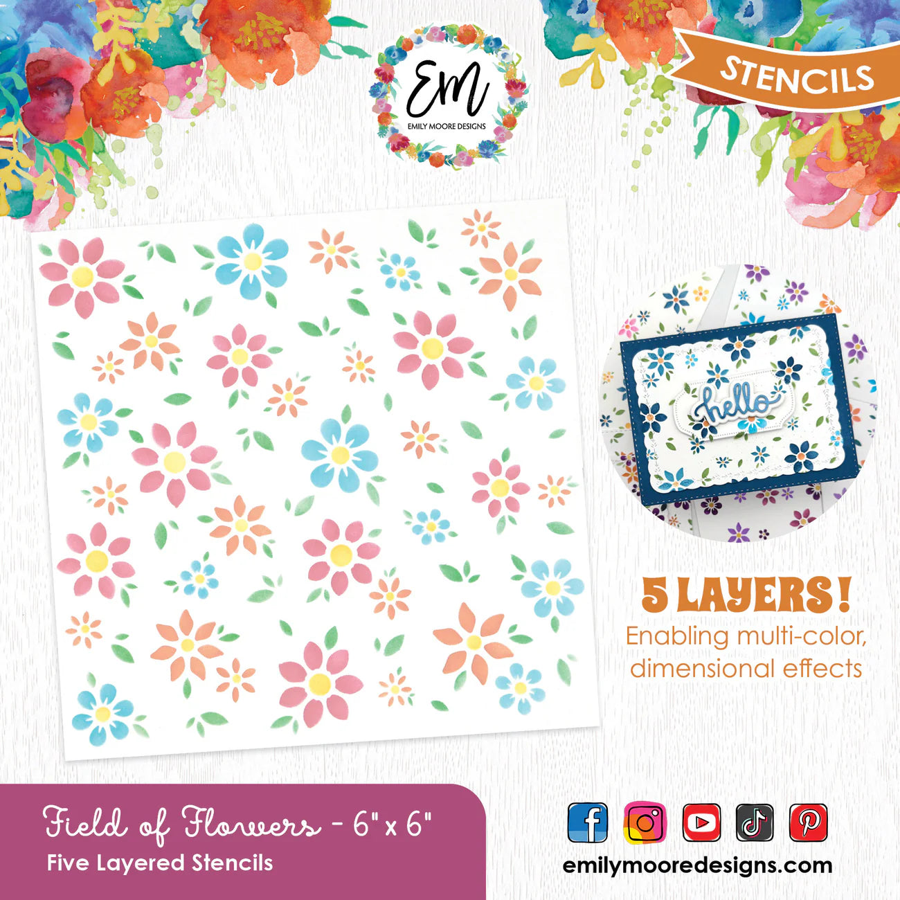 Elizabeth Moore Designs - Layered Stencils - Field Of Flowers