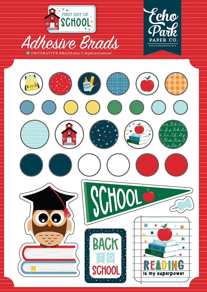 Echo Park - First Day of School Collection - Self Adhesive Decorative Brads