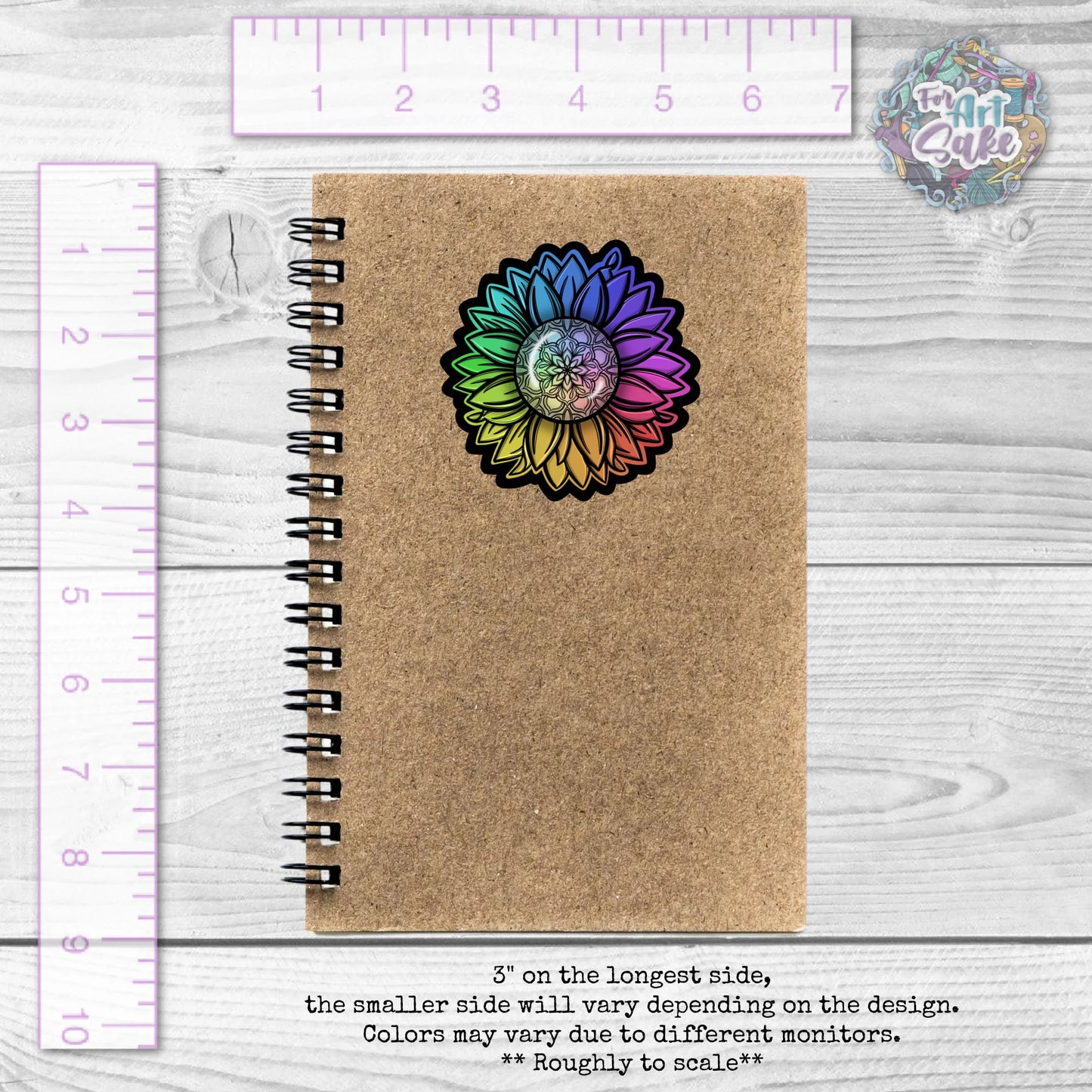 For Art Sake Stickers -  3" Sticker -Rainbow Sunflower Sticker