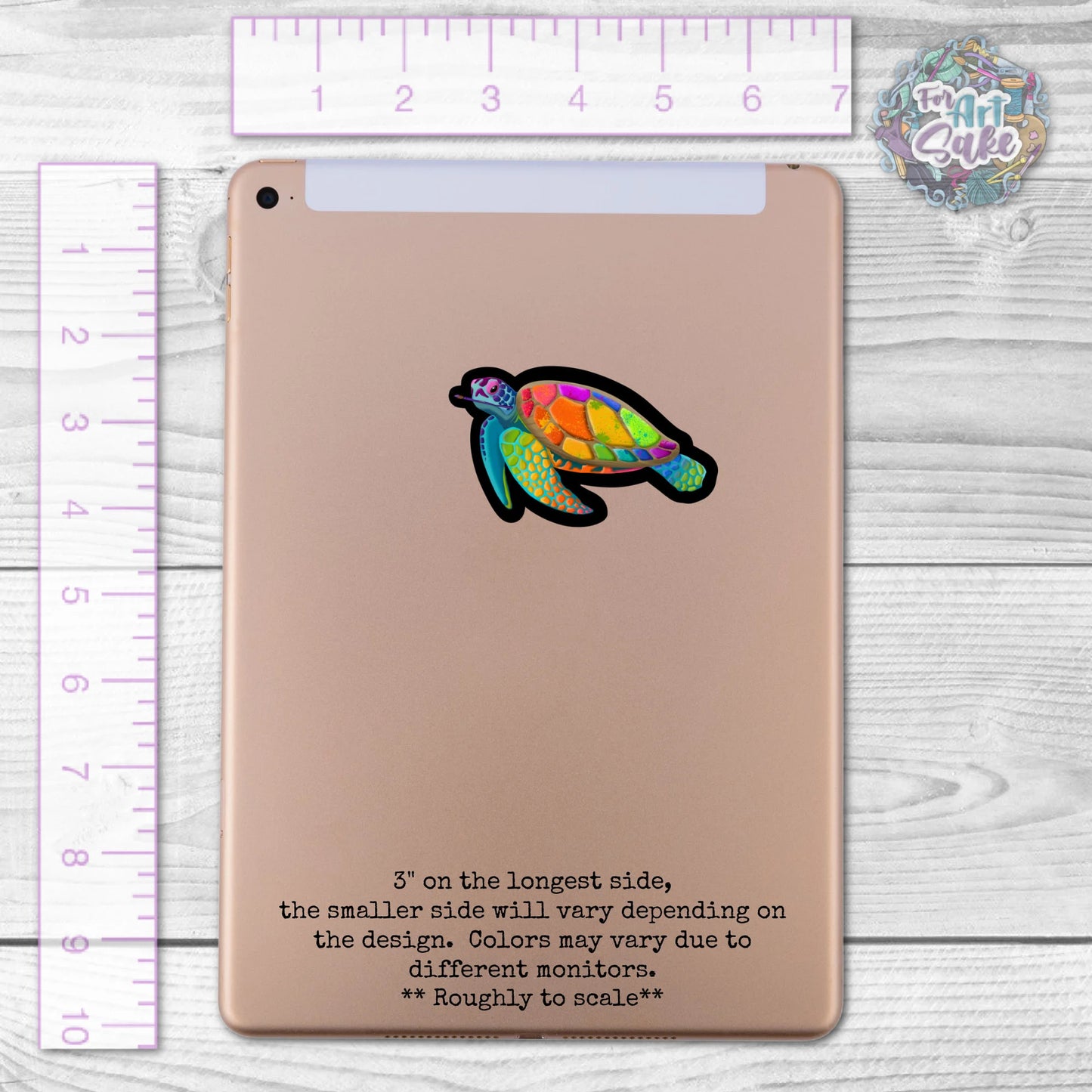 For Art Sake Stickers -  3" Sticker -Neon Turtle