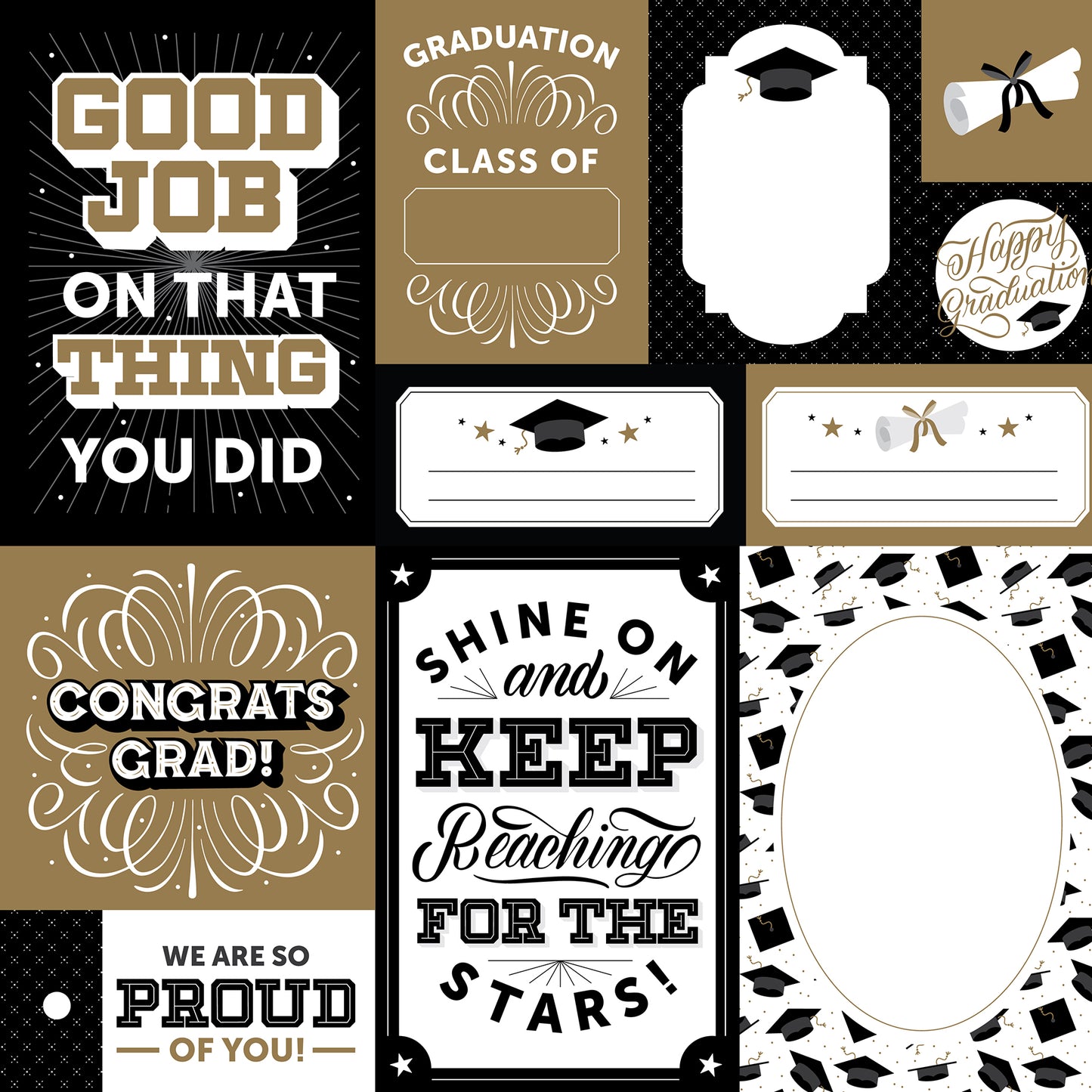 Echo Park - Graduation Collection - 12 x 12 Double Sided Paper - Multi Journaling Cards