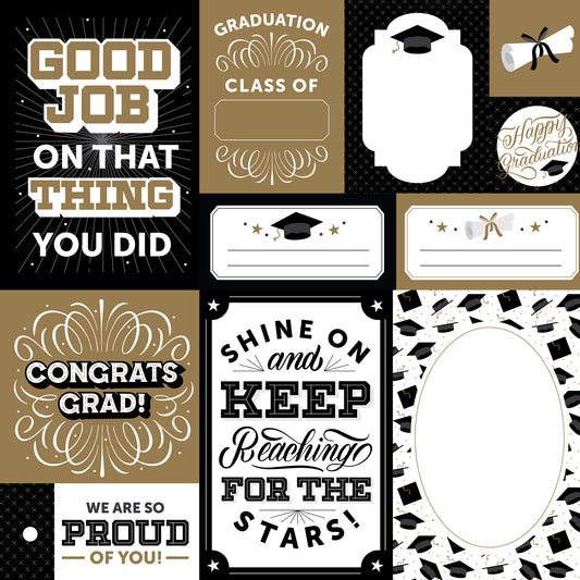 Echo Park - Graduation Collection - 12 x 12 Double Sided Paper - Multi Journaling Cards