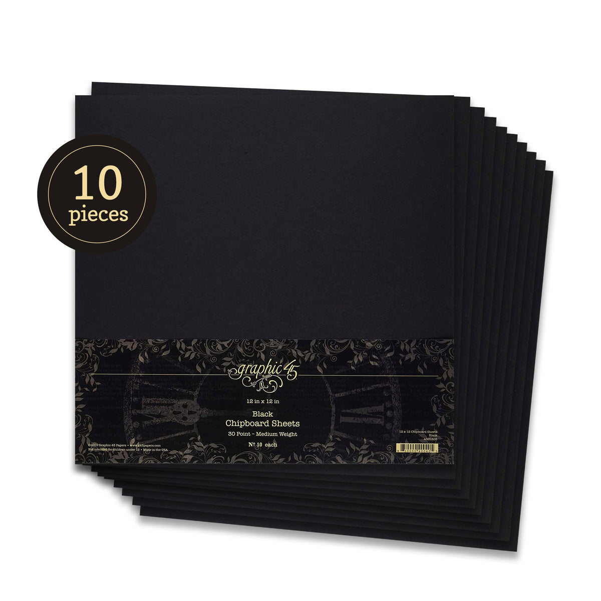 Graphic 45 - Staples Embellishments Collection - 12 x 12 Chipboard Sheets - 10 Pack - Black