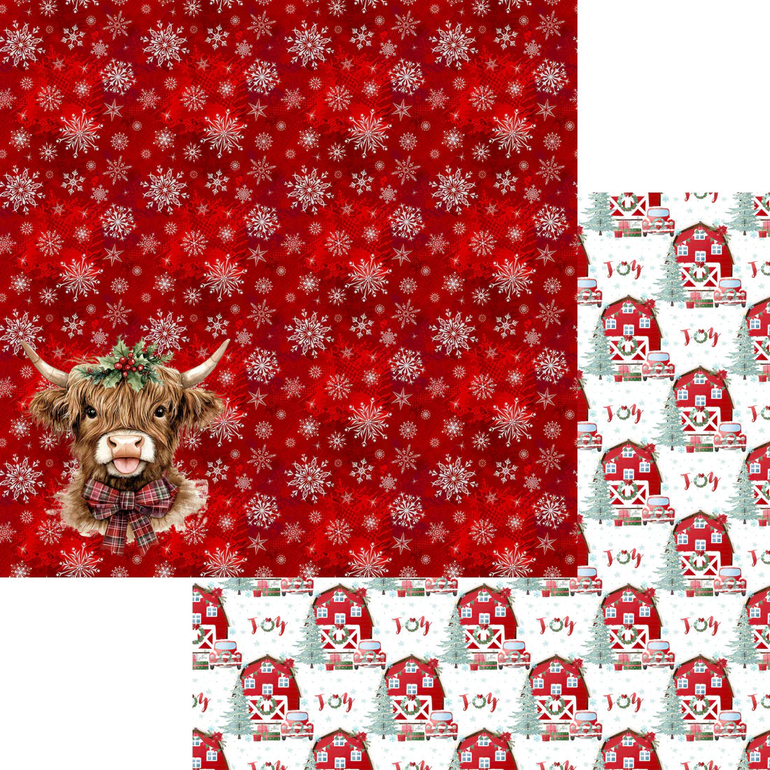 SSC Designs - Highland Cow Christmas Collection - 12 x 12 Double-Sided Scrapbook Paper -  Holy Cow It's Snowing
