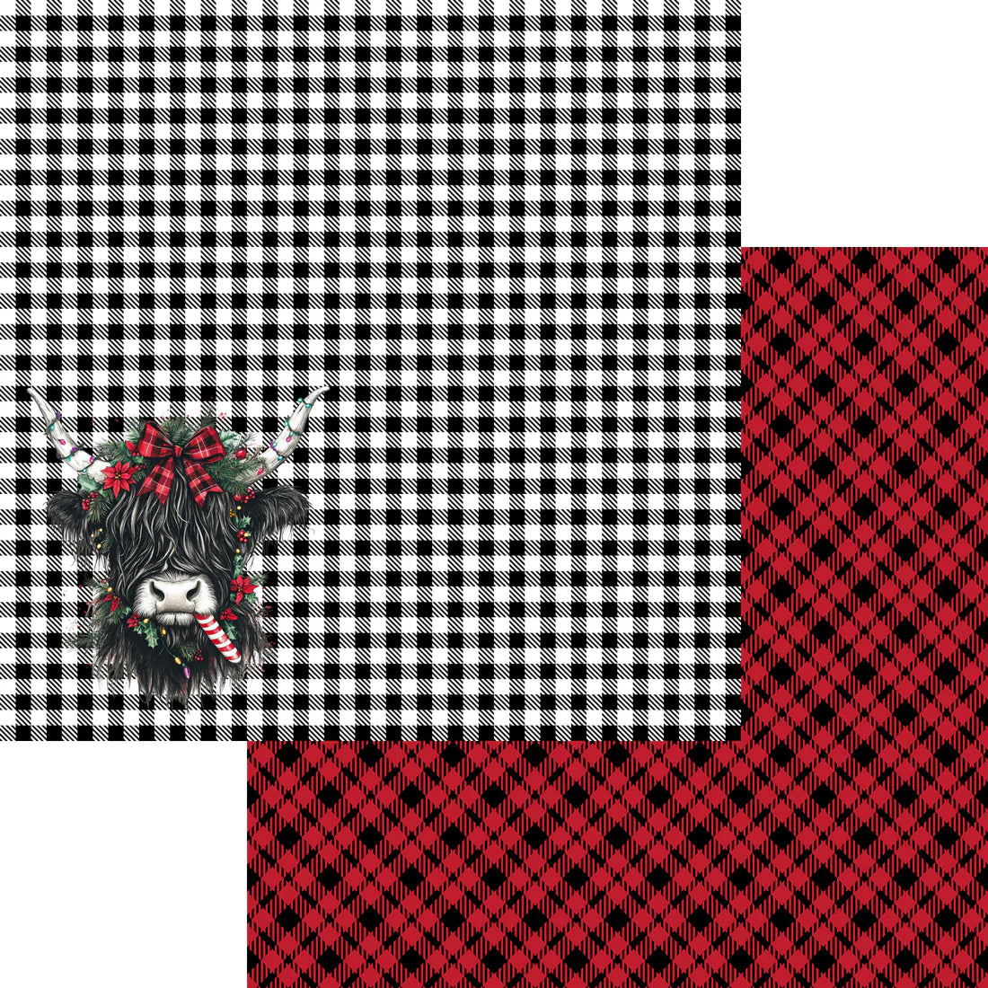 SSC Designs - Highland Cow Christmas Collection - 12 x 12 Double-Sided Scrapbook Paper -  Highland Cow Plaid