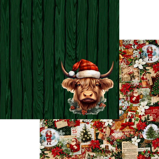 SSC - Highland Cow Christmas Collection Santa Collage 12 x 12 Double-Sided Scrapbook Paper